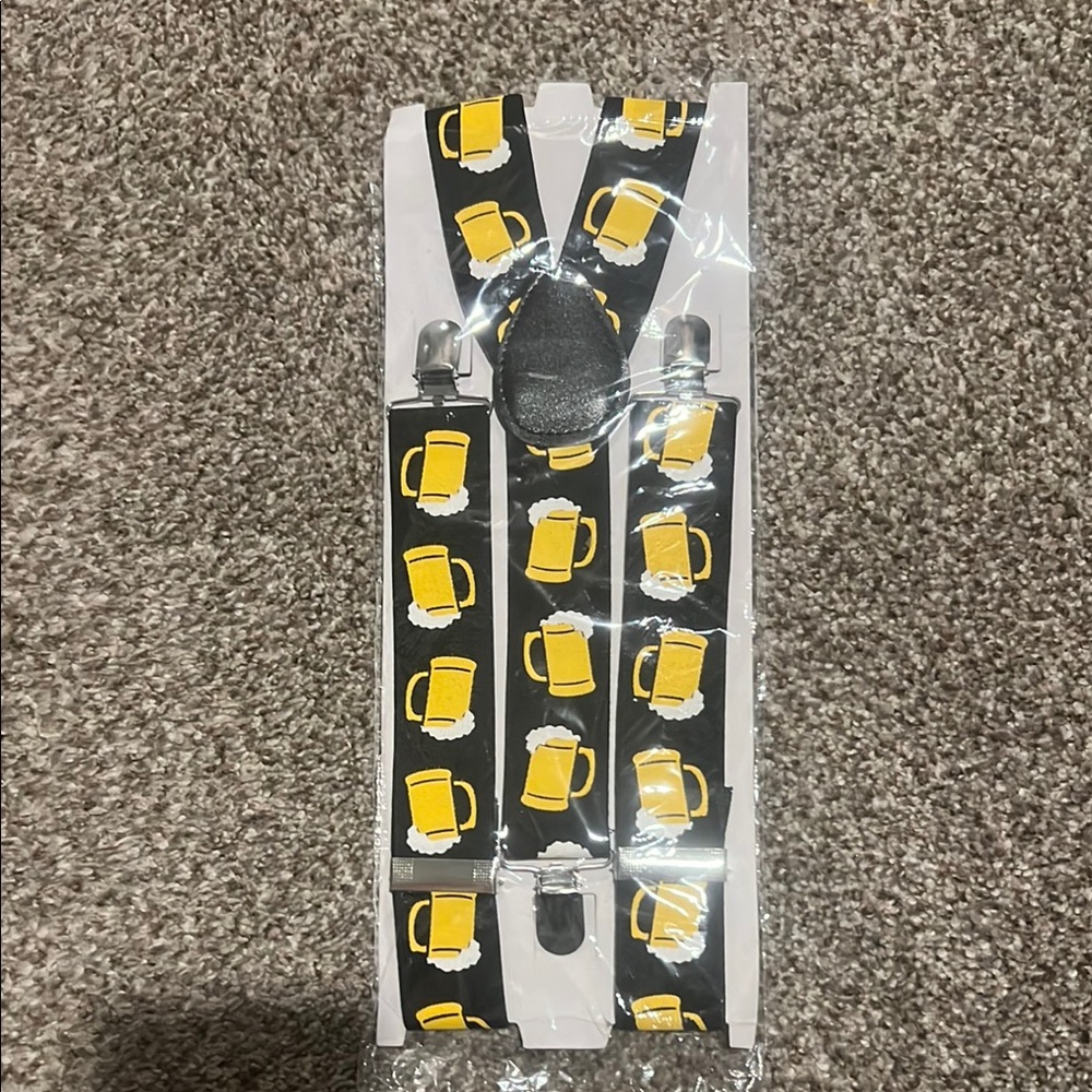 Black Suspenders with Beer Mug Print